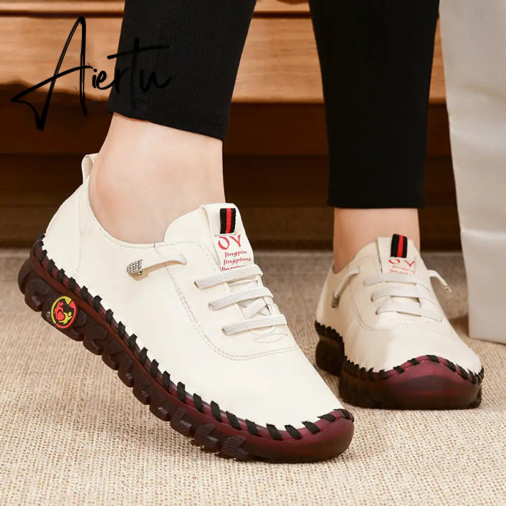 Sneakers Women Shoes Leather Loafers Shoes for Women Comfortable Slip on Shoes Hand Sewing Thread Mom Shoes Zapatillas De Mujer Aiertu