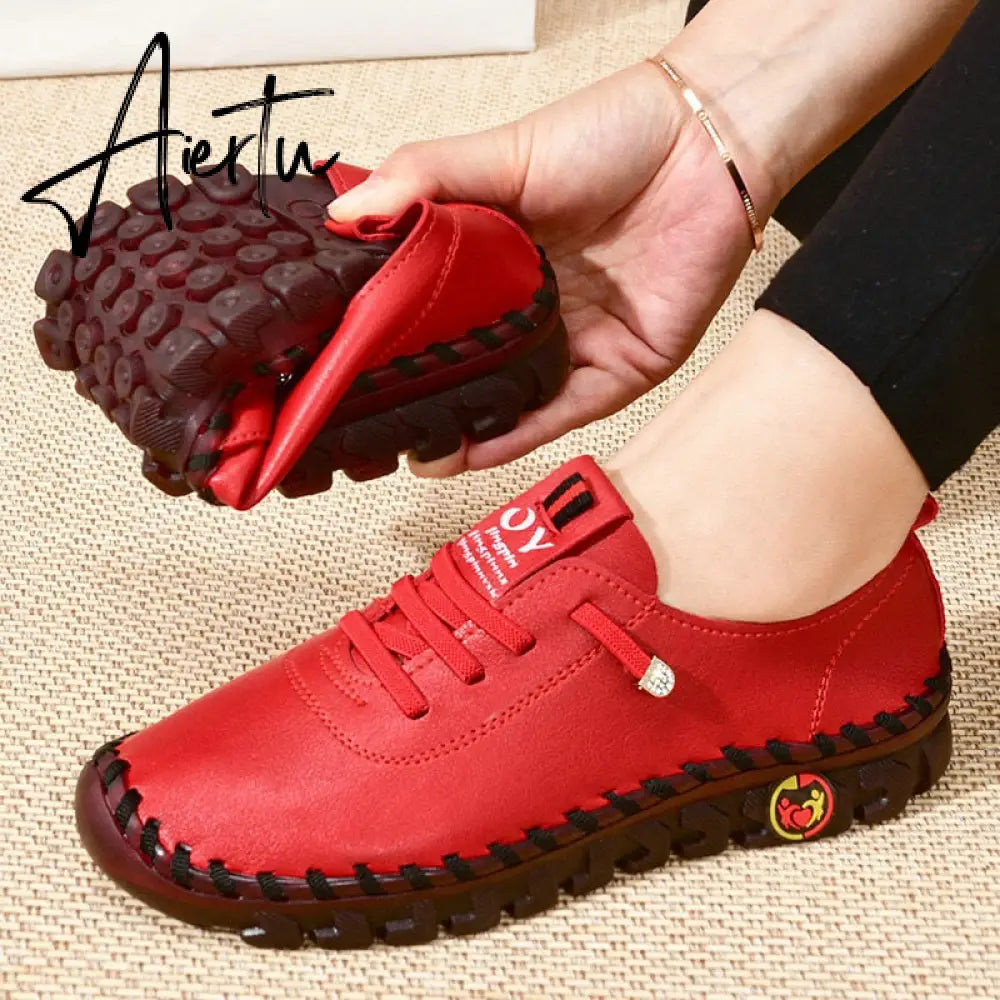 Sneakers Women Shoes Leather Loafers Shoes for Women Comfortable Slip on Shoes Hand Sewing Thread Mom Shoes Zapatillas De Mujer Aiertu