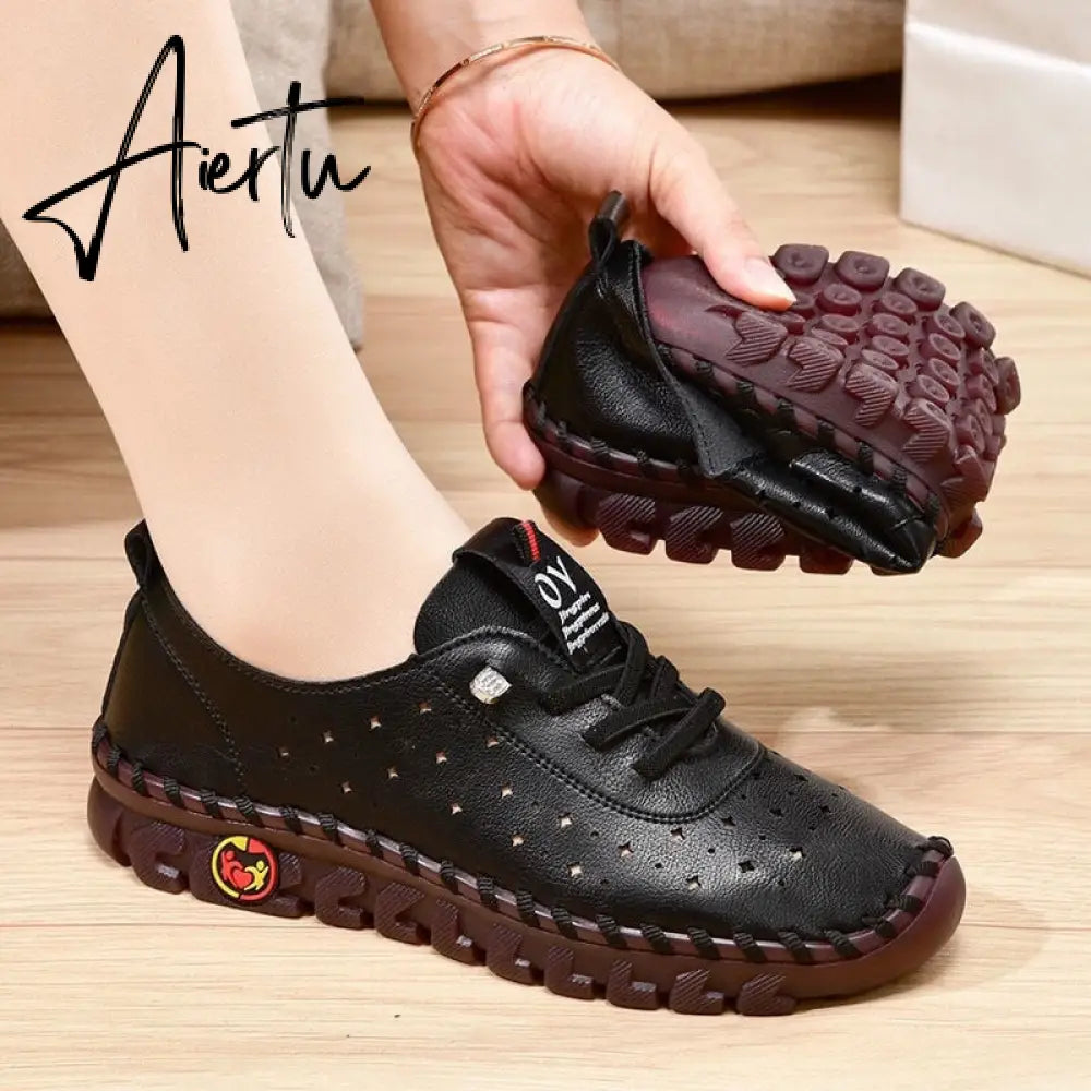 Sneakers Women Shoes Leather Loafers Shoes for Women Comfortable Slip on Shoes Hand Sewing Thread Mom Shoes Zapatillas De Mujer Aiertu