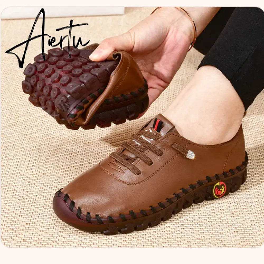 Sneakers Women Shoes Leather Loafers Shoes for Women Comfortable Slip on Shoes Hand Sewing Thread Mom Shoes Zapatillas De Mujer Aiertu