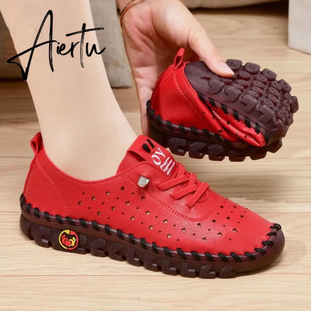 Sneakers Women Shoes Leather Loafers Shoes for Women Comfortable Slip on Shoes Hand Sewing Thread Mom Shoes Zapatillas De Mujer Aiertu