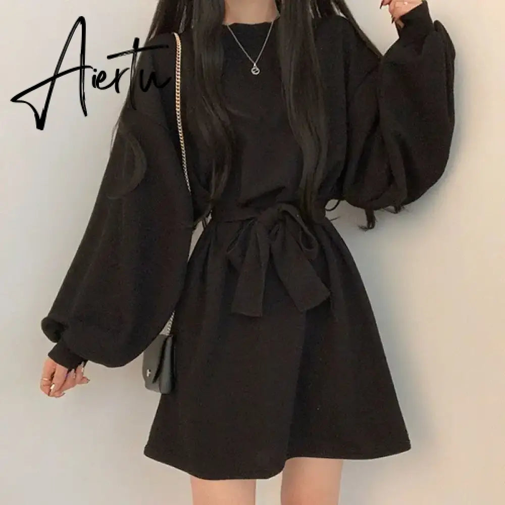 Solid Dresses Women Above Knee S-3XL Clothes Baggy Minimalist High Street Autumn French Girlish Teens Fashion Personal Sweet Ins Aiertu