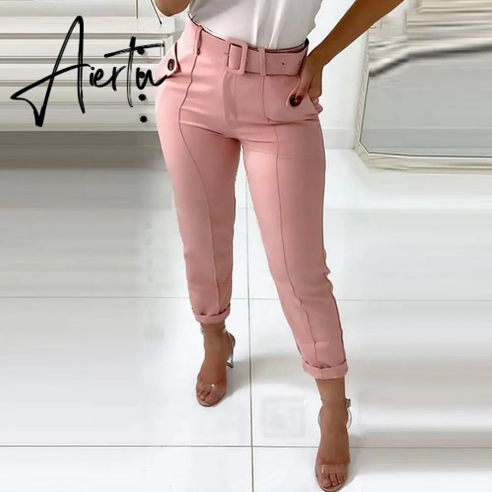 Solid High Waist Pencil Women's Pants Spring New Harajuku Pant For Women Fashion Feamle Trousers With Belt Pocket Design Aiertu