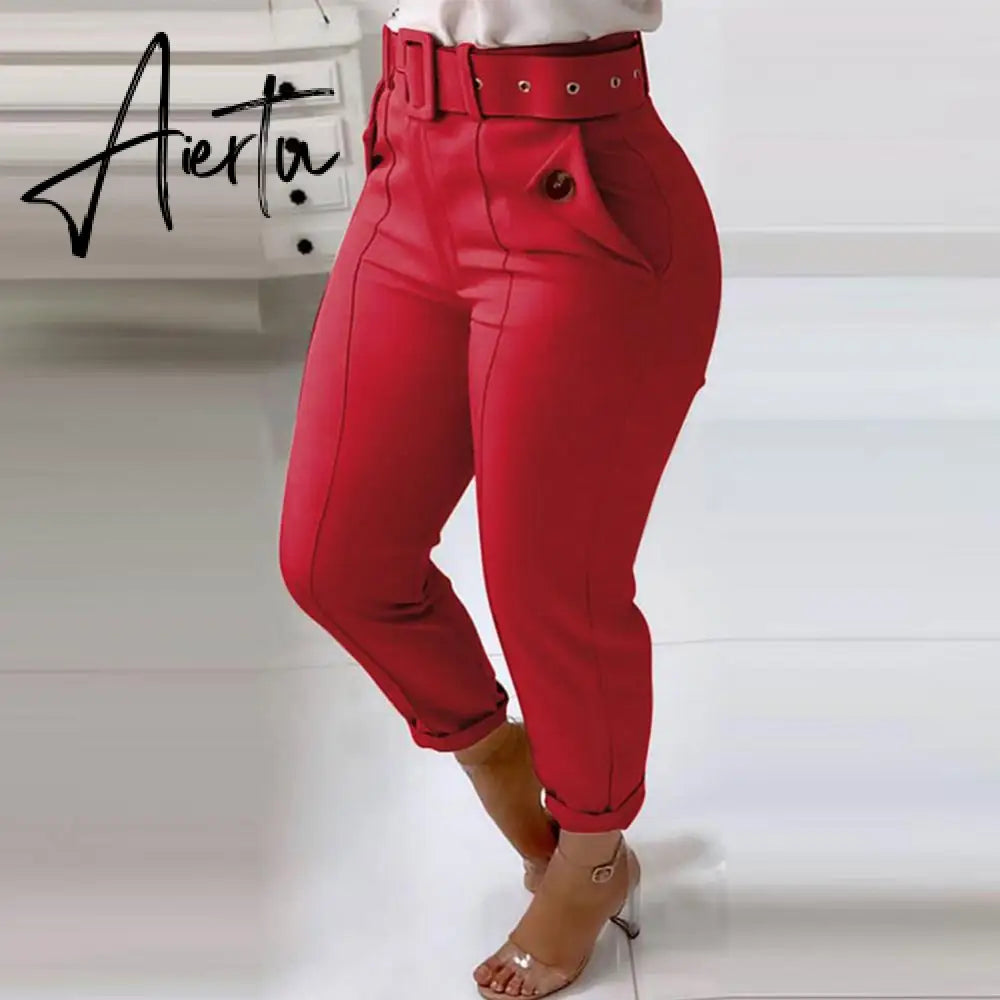 Solid High Waist Pencil Women's Pants Spring New Harajuku Pant For Women Fashion Feamle Trousers With Belt Pocket Design Aiertu