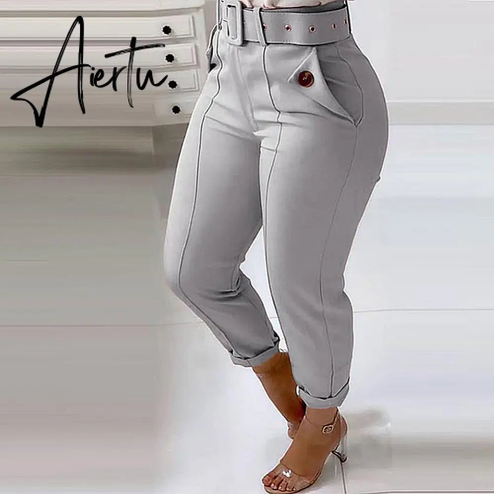 Solid High Waist Pencil Women's Pants Spring New Harajuku Pant For Women Fashion Feamle Trousers With Belt Pocket Design Aiertu
