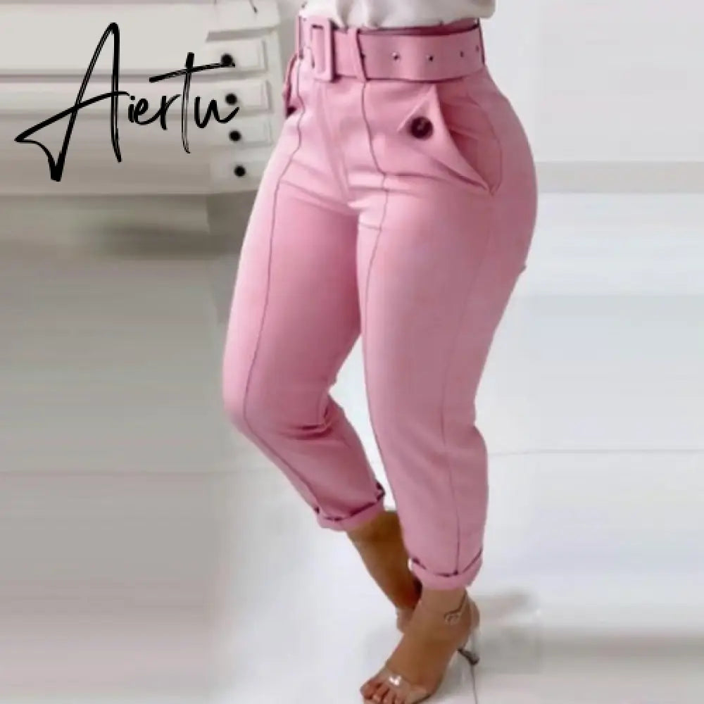 Solid High Waist Pencil Women's Pants Spring New Harajuku Pant For Women Fashion Feamle Trousers With Belt Pocket Design Aiertu