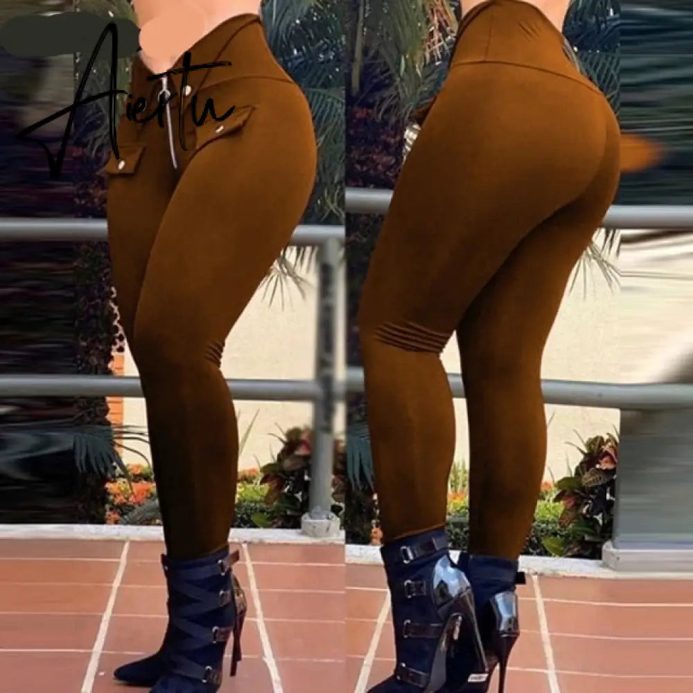 Solid High Waist Pencil Women's Pants Spring New Harajuku Pant For Women Fashion Feamle Trousers With Belt Pocket Design Aiertu
