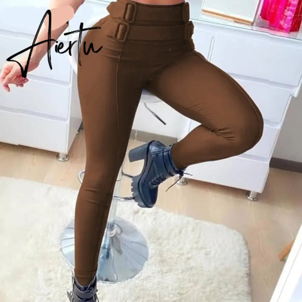 Solid High Waist Pencil Women's Pants Spring New Harajuku Pant For Women Fashion Feamle Trousers With Belt Pocket Design Aiertu