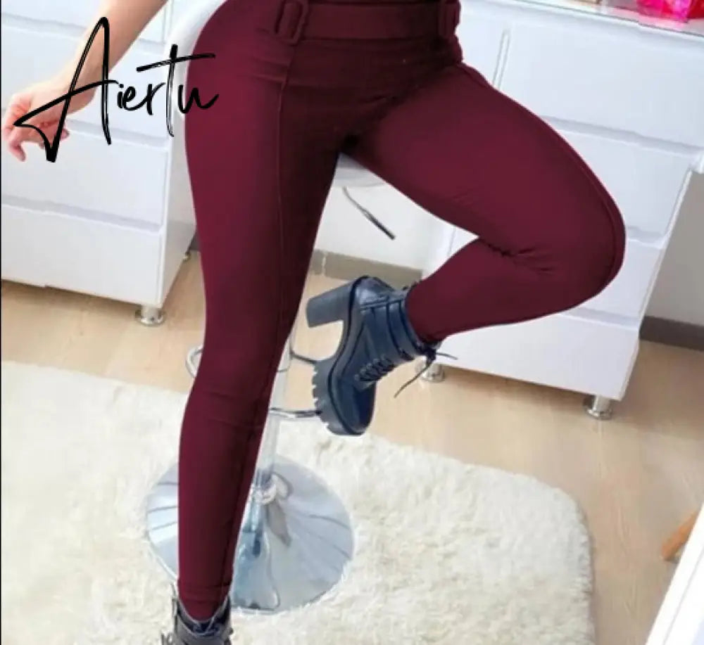 Solid High Waist Pencil Women's Pants Spring New Harajuku Pant For Women Fashion Feamle Trousers With Belt Pocket Design Aiertu