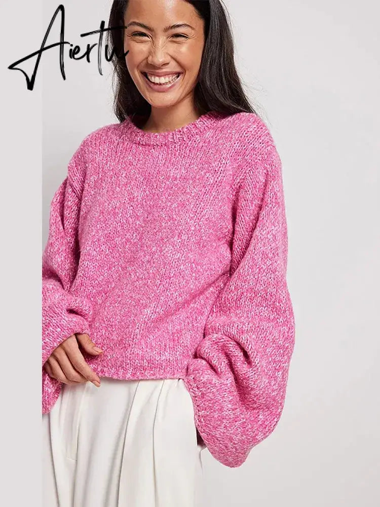 Solid Knit O-neck Back Cut Out Women Sweaters Oversized Lace-up Long Sleeve Crop Top Knitwear Autumn Chic Sexy Highstreet Cloth Aiertu