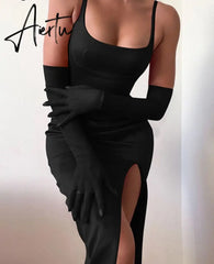 Solid With Integrated Corset And Gloves Satin Slip Sexy Maxi Dress Fall Slim Party Club Elegant Streetwear Outfit Aiertu