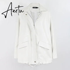 Spring Autumn Black Oversized Faux Leather Jackets for Women Zippper Loose Cool Casual Soft Pu Leather Jacket Aiertu