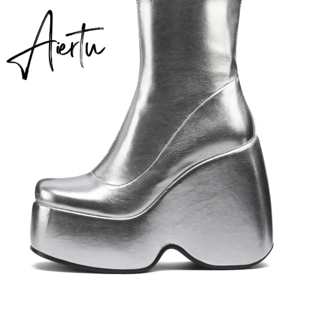 Spring autumn Women Over The Knee High Boots Pointed Toe wedges Heels slip on platform white Thigh High Boots Aiertu