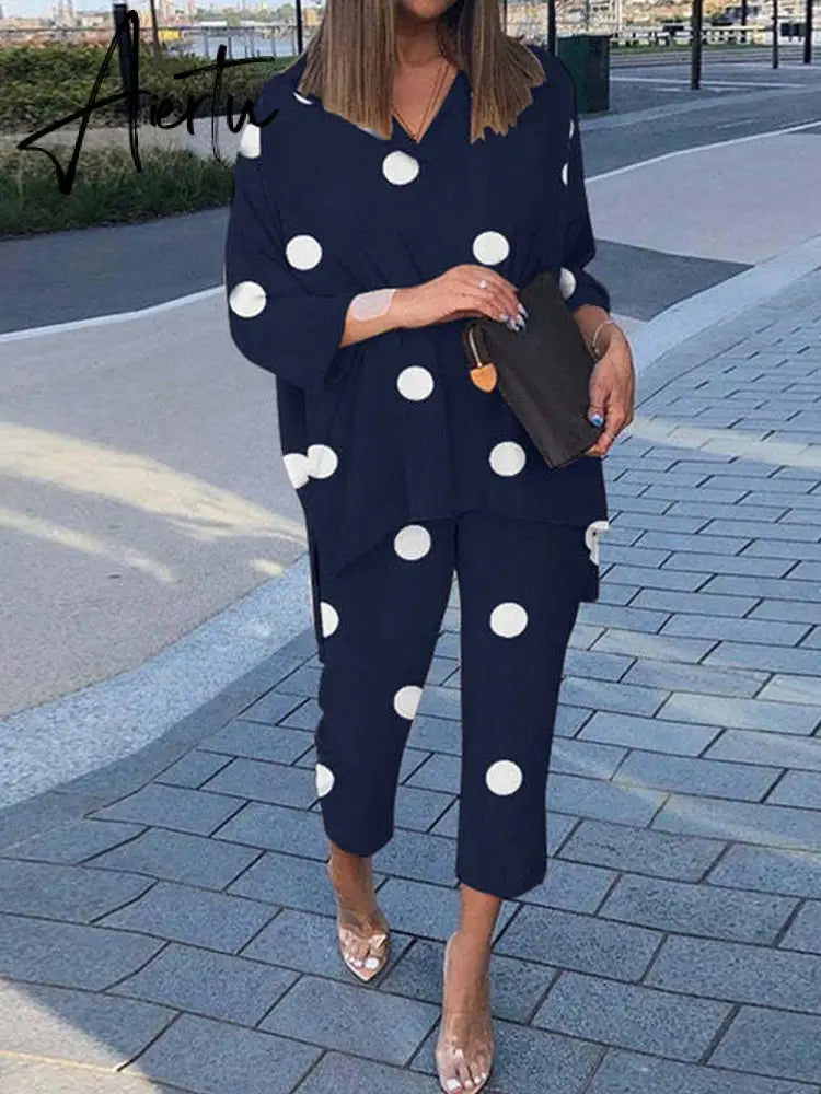 Spring Lapel Long Sleeve Shirt And Wide Leg Pants Suits Casual Graphic Print Loose Two Piece Set Women Irregular Shirts Outfits Aiertu