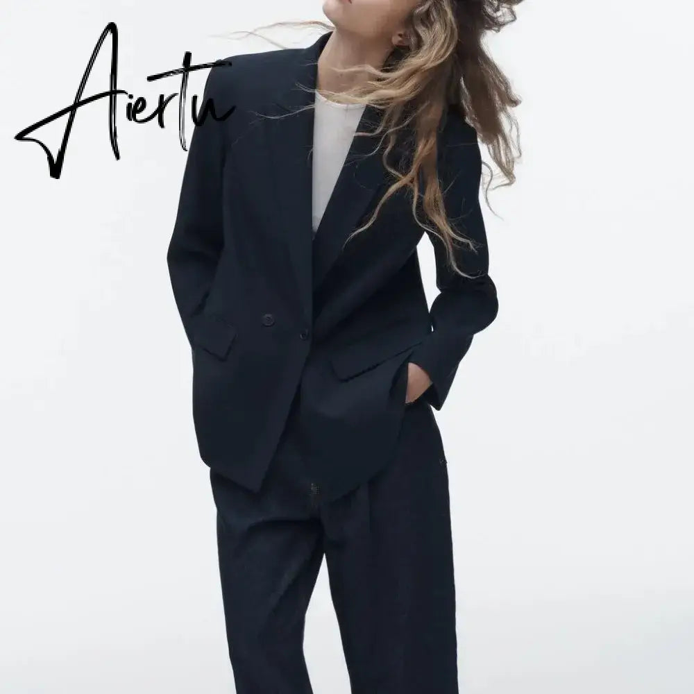 Spring/Summer  New Commuting Loose Leisure Fashion Suit Lapel Loose Double Breasted Blazer Aiertu