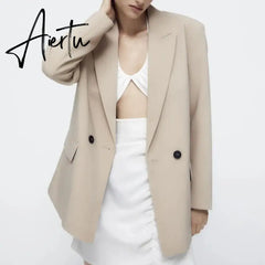 Spring/Summer  New Commuting Loose Leisure Fashion Suit Lapel Loose Double Breasted Blazer Aiertu