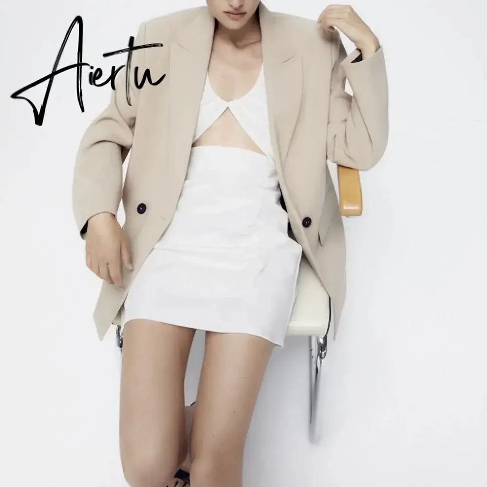 Spring/Summer  New Commuting Loose Leisure Fashion Suit Lapel Loose Double Breasted Blazer Aiertu