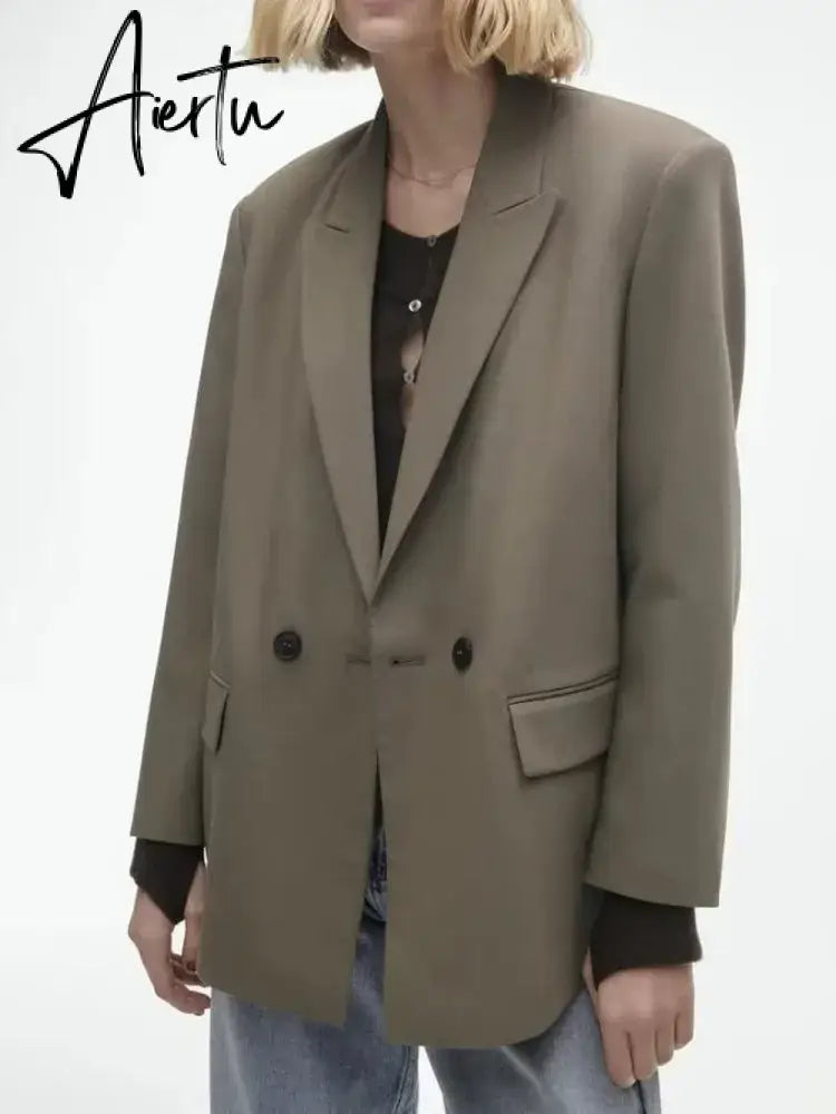 Spring/Summer  New Commuting Loose Leisure Fashion Suit Lapel Loose Double Breasted Blazer Aiertu