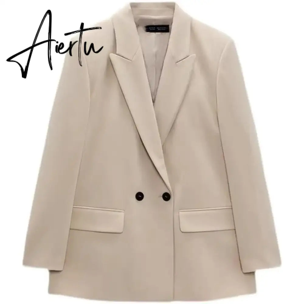 Spring/Summer  New Commuting Loose Leisure Fashion Suit Lapel Loose Double Breasted Blazer Aiertu