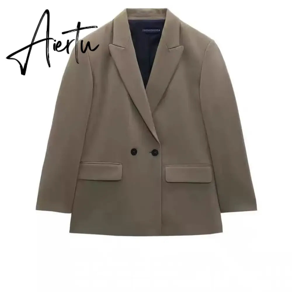 Spring/Summer  New Commuting Loose Leisure Fashion Suit Lapel Loose Double Breasted Blazer Aiertu