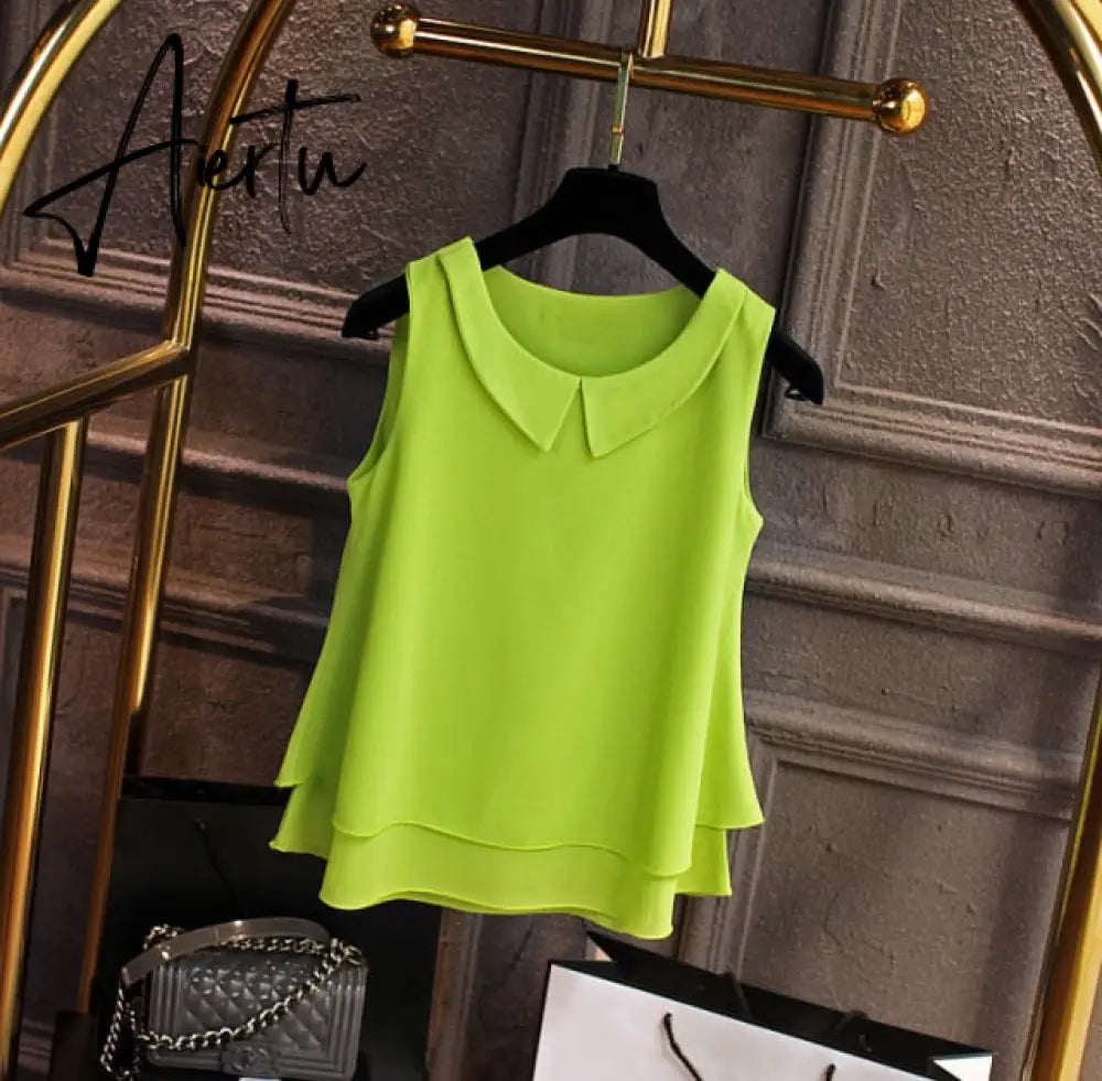 spring Summer Women Chiffon Blouses Shirt Women tops Sexy Blouses Beach holiday sleeveless round neck Shirt Blouse Aiertu