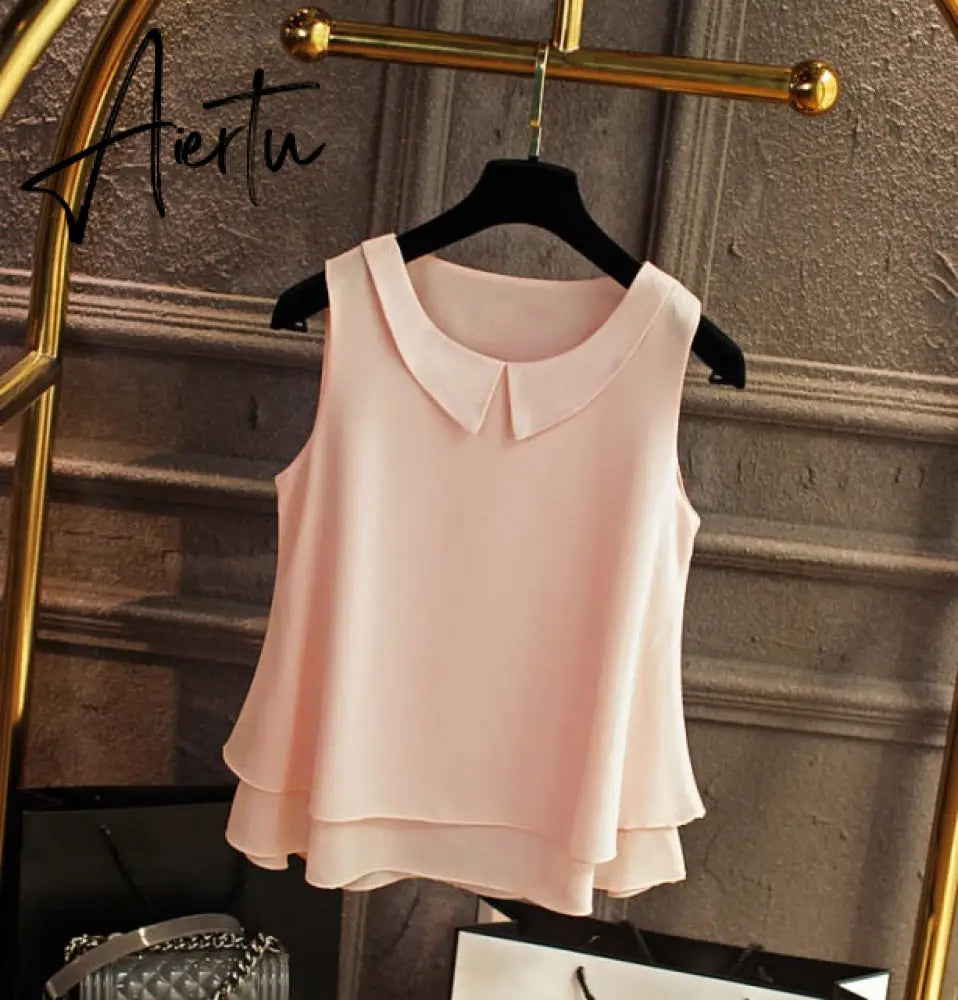 spring Summer Women Chiffon Blouses Shirt Women tops Sexy Blouses Beach holiday sleeveless round neck Shirt Blouse Aiertu
