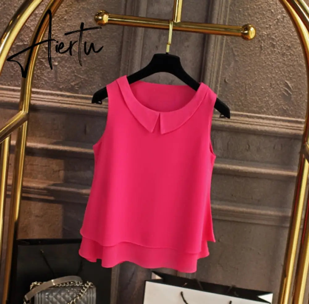 spring Summer Women Chiffon Blouses Shirt Women tops Sexy Blouses Beach holiday sleeveless round neck Shirt Blouse Aiertu