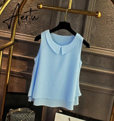 spring Summer Women Chiffon Blouses Shirt Women tops Sexy Blouses Beach holiday sleeveless round neck Shirt Blouse Aiertu