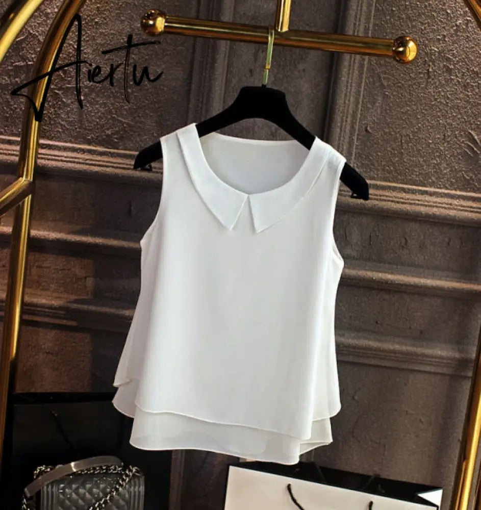 spring Summer Women Chiffon Blouses Shirt Women tops Sexy Blouses Beach holiday sleeveless round neck Shirt Blouse Aiertu