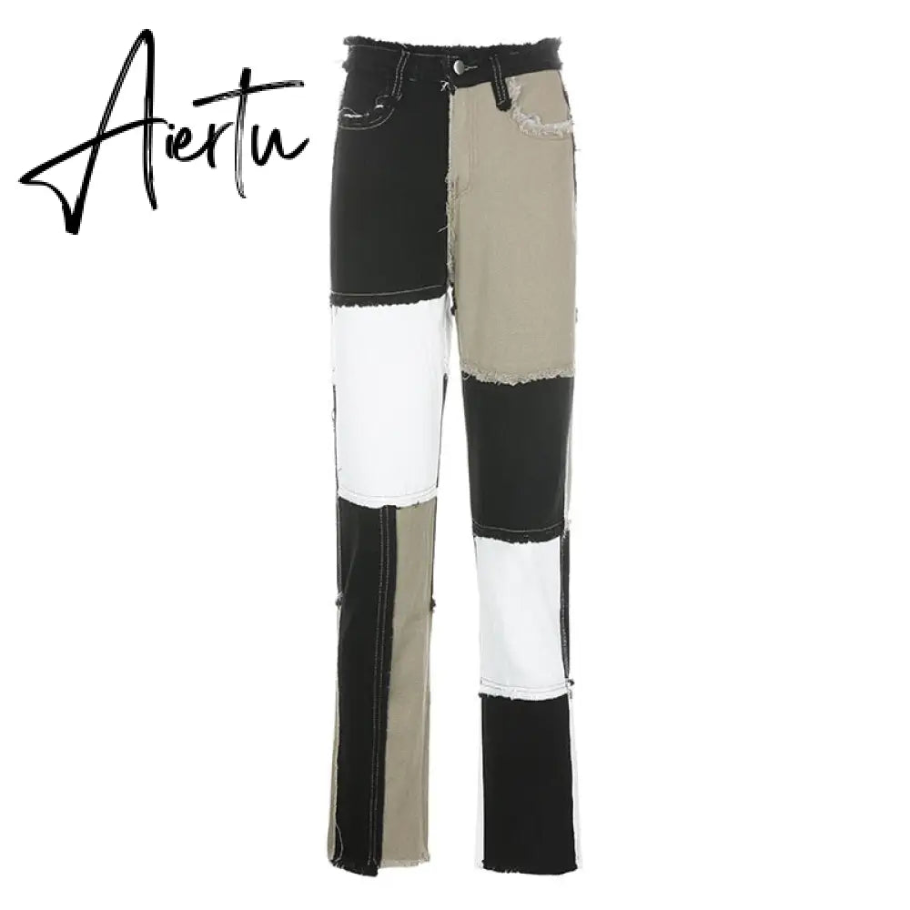 Stitching pants High waist color sweet light mature straight leg jeans summer women  slim slim summer youth sunshine Aiertu