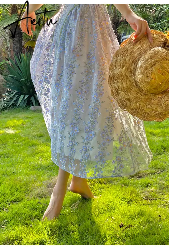 Strap Dress Sundress Women Runway Party Lace Summer Embroidery Beach Woman Sexy Sleeveless Backless Dresses Boho Aiertu