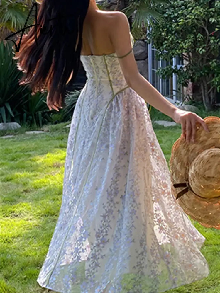 Strap Dress Sundress Women Runway Party Lace Summer Embroidery Beach Woman Sexy Sleeveless Backless Dresses Boho Aiertu