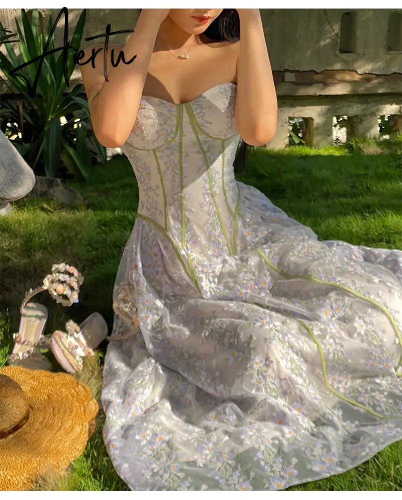 Strap Dress Sundress Women Runway Party Lace Summer Embroidery Beach Woman Sexy Sleeveless Backless Dresses Boho Aiertu