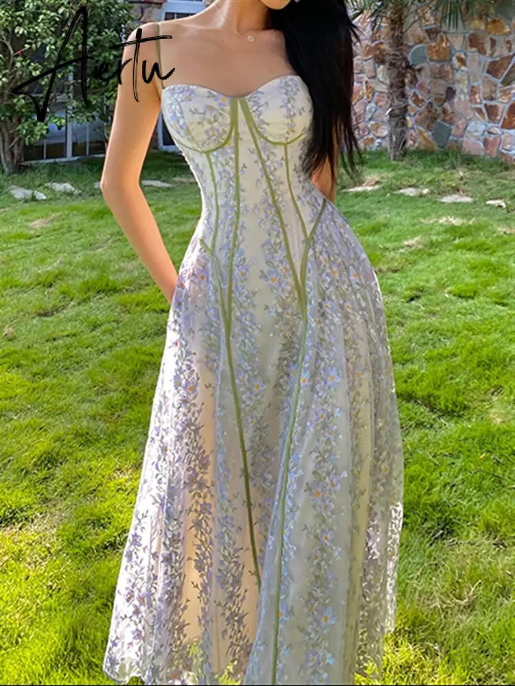 Strap Dress Sundress Women Runway Party Lace Summer Embroidery Beach Woman Sexy Sleeveless Backless Dresses Boho Aiertu