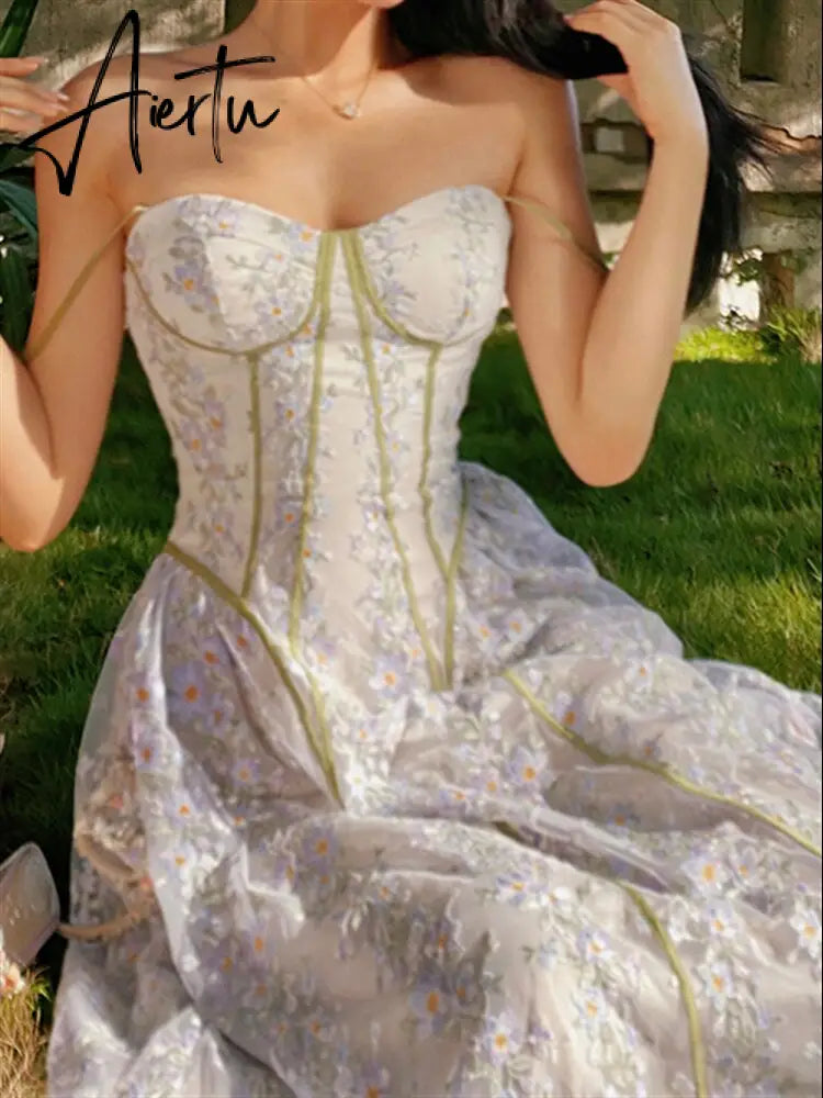 Strap Dress Sundress Women Runway Party Lace Summer Embroidery Beach Woman Sexy Sleeveless Backless Dresses Boho Aiertu