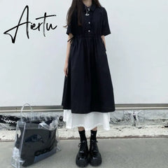 Street Japanese Lolita Dress Womens Dresses Spring Autumn Women Long Midi Dress Kawaii Dress Vintage Black Chic Dress Xxl Aiertu