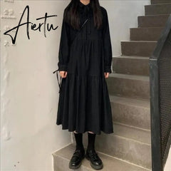 Street Japanese Lolita Dress Womens Dresses Spring Autumn Women Long Midi Dress Kawaii Dress Vintage Black Chic Dress Xxl Aiertu