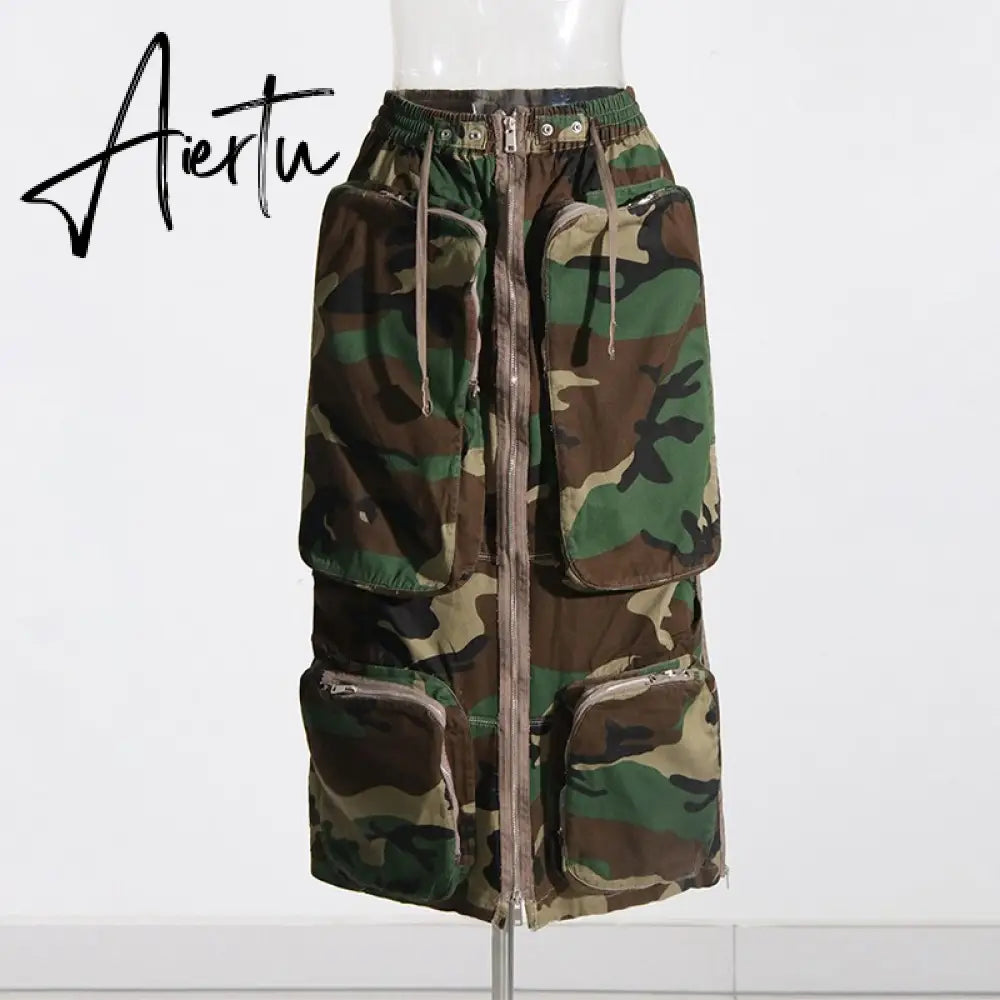 Streetwear Loose Skirt For Women High Waist Patchwork Pockets Sexy Fashion Skirts Female Summer Clothing New Style Aiertu