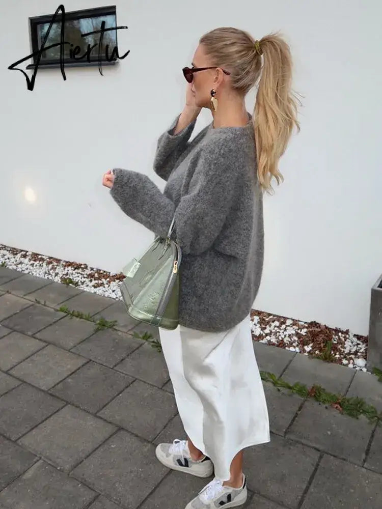 Striped Sweater Women Pullover O-neck Knitted Autumn Winter Loose Soft Sweaters Female Elegant All-match Casual Jumper Aiertu