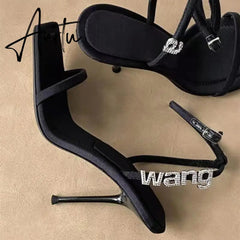 Style Square Toe Women Sandals Crystal Letters Decorative Women High Heels Sexy Shoes Women's Banquet Wedding Shoes Women Aiertu