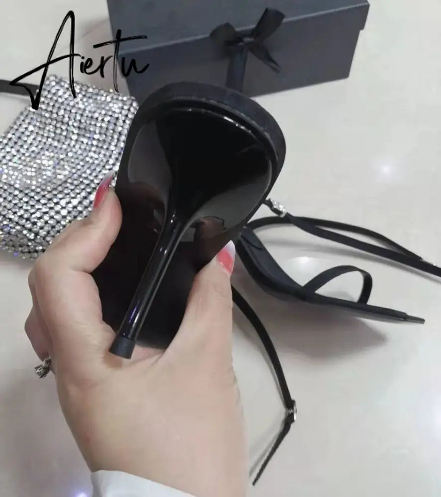 Style Square Toe Women Sandals Crystal Letters Decorative Women High Heels Sexy Shoes Women's Banquet Wedding Shoes Women Aiertu