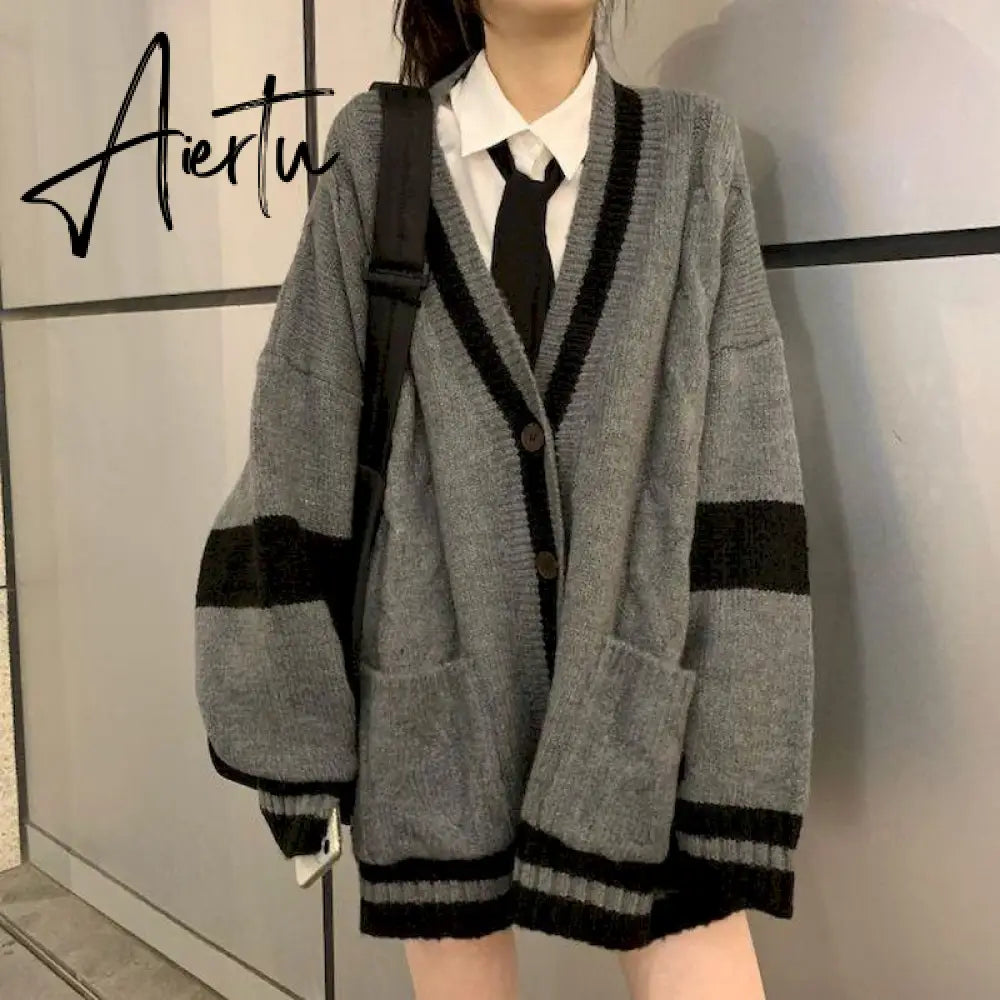 Suit Japanese College Style Girl Youth Knit Cardigan Sweater Student Shirt Pleated Skirt Vintage Fall Clothes For Women Oversize Aiertu