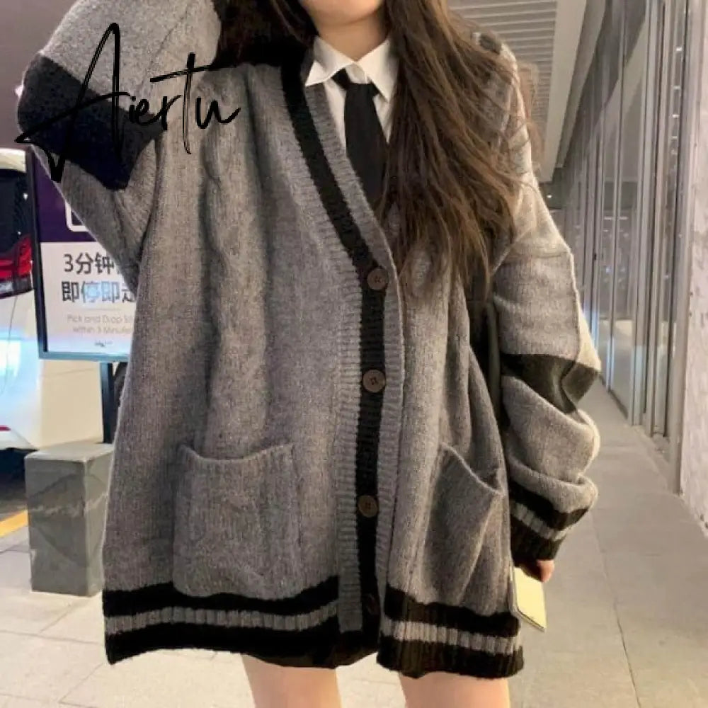 Suit Japanese College Style Girl Youth Knit Cardigan Sweater Student Shirt Pleated Skirt Vintage Fall Clothes For Women Oversize Aiertu