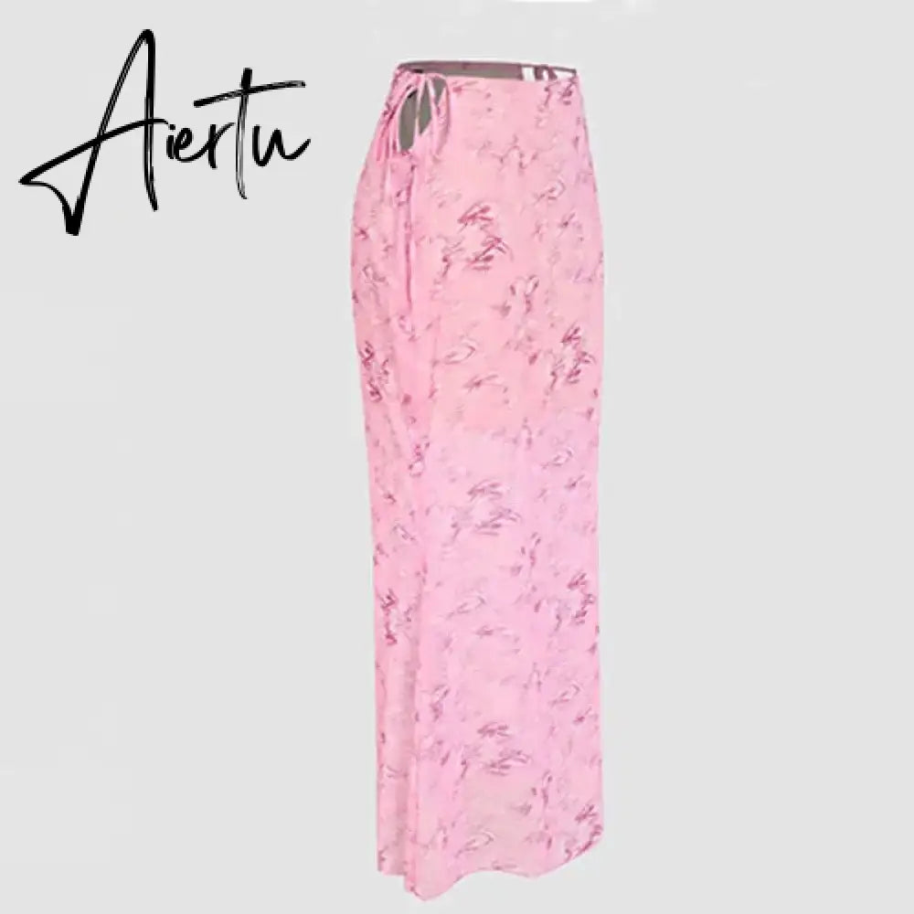 Summer Chiffon Fashion Maxi Skirt cover-up Women Elegant High Waist printed Holiday See-Through Printed Female Long Skirt Aiertu