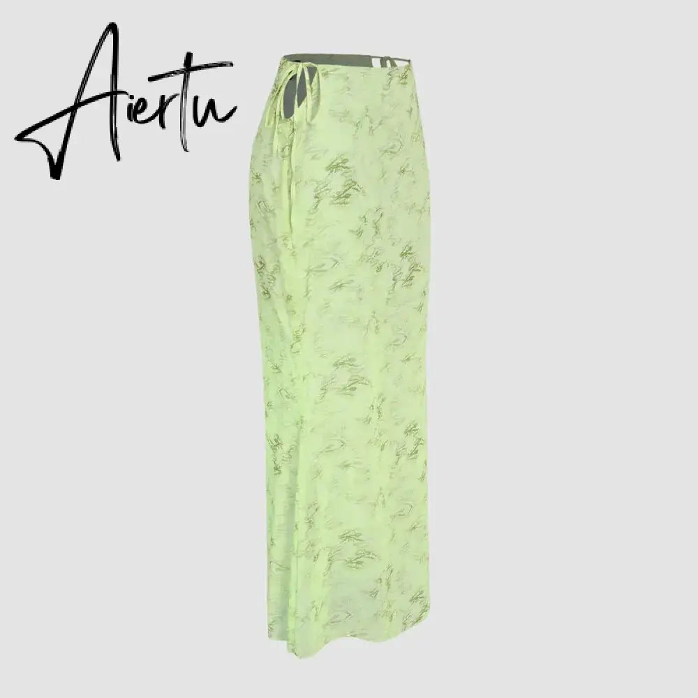Summer Chiffon Fashion Maxi Skirt cover-up Women Elegant High Waist printed Holiday See-Through Printed Female Long Skirt Aiertu