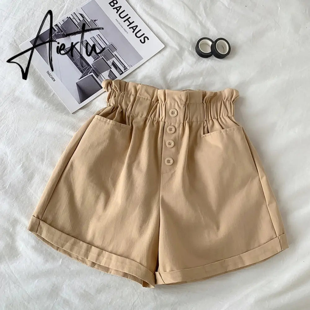 Summer Cotton Shorts Women Casual Loose High Waist Shorts Elegant Women Shorts Femme With Belt Korean Style Шорты Женский Aiertu