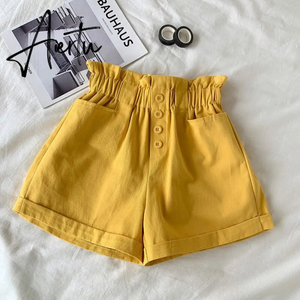 Summer Cotton Shorts Women Casual Loose High Waist Shorts Elegant Women Shorts Femme With Belt Korean Style Шорты Женский Aiertu