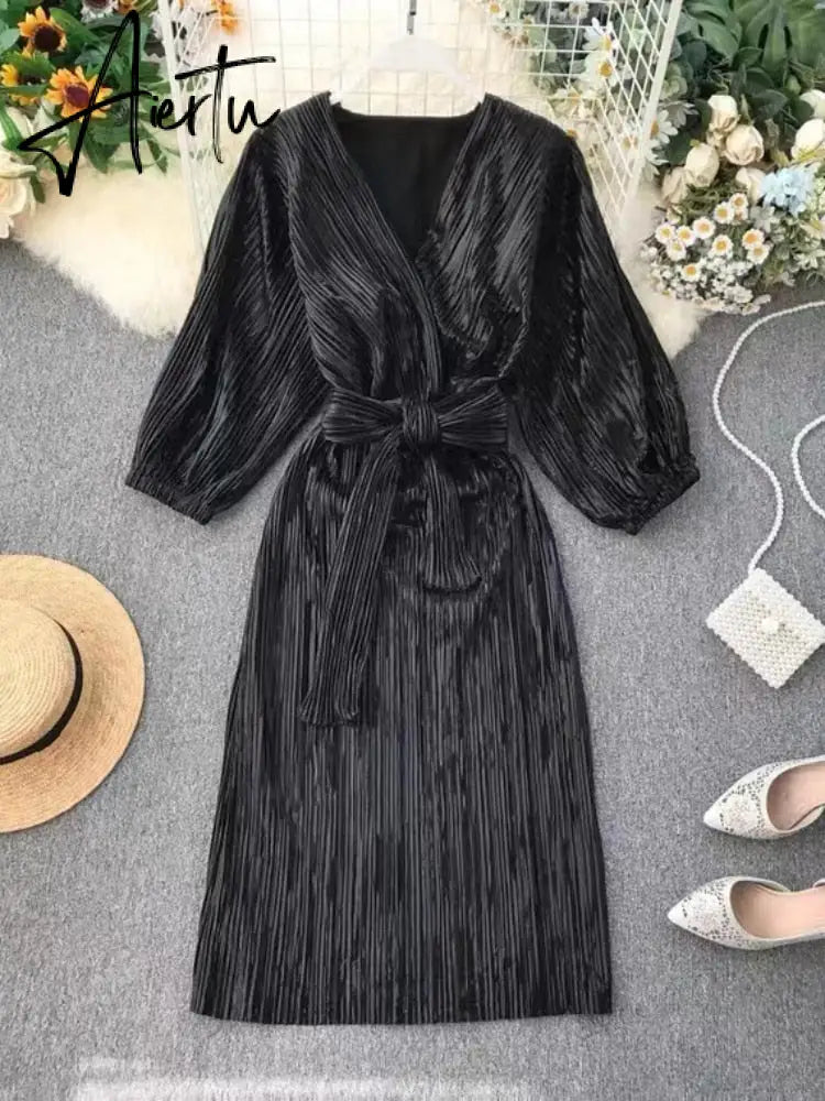 Summer Elegant Fashion Retro Court Style Dress Women's Dress New Style Temperament V-neck Lace Up Waist Dress Robe Argent Aiertu