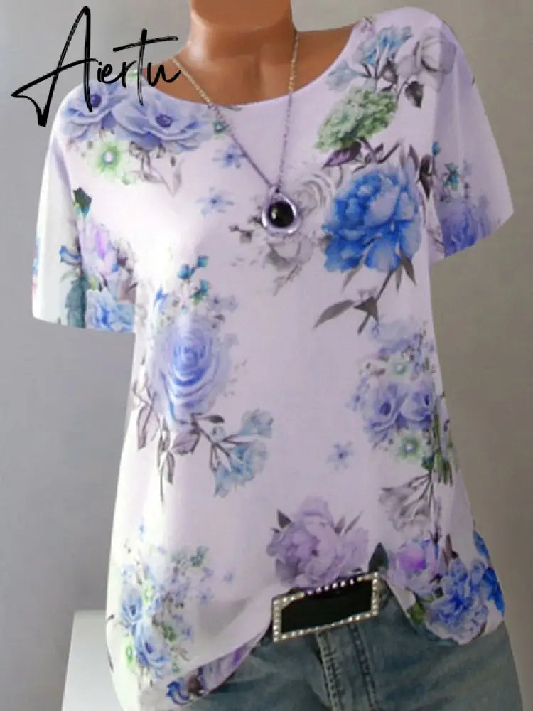Summer Floral Print Women Blouse 5XL Plus Size Chiffon Blouses Half Sleeve Beach Shirt Office Work Shirts Blusas Feminina Tops Aiertu