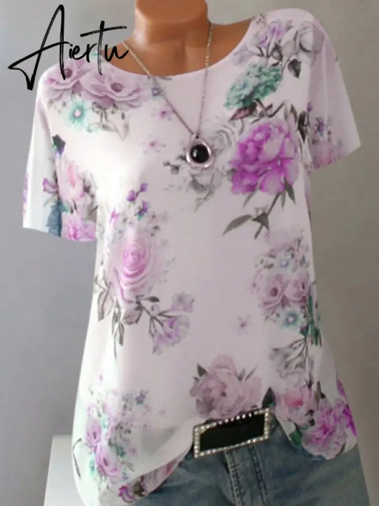 Summer Floral Print Women Blouse 5XL Plus Size Chiffon Blouses Half Sleeve Beach Shirt Office Work Shirts Blusas Feminina Tops Aiertu